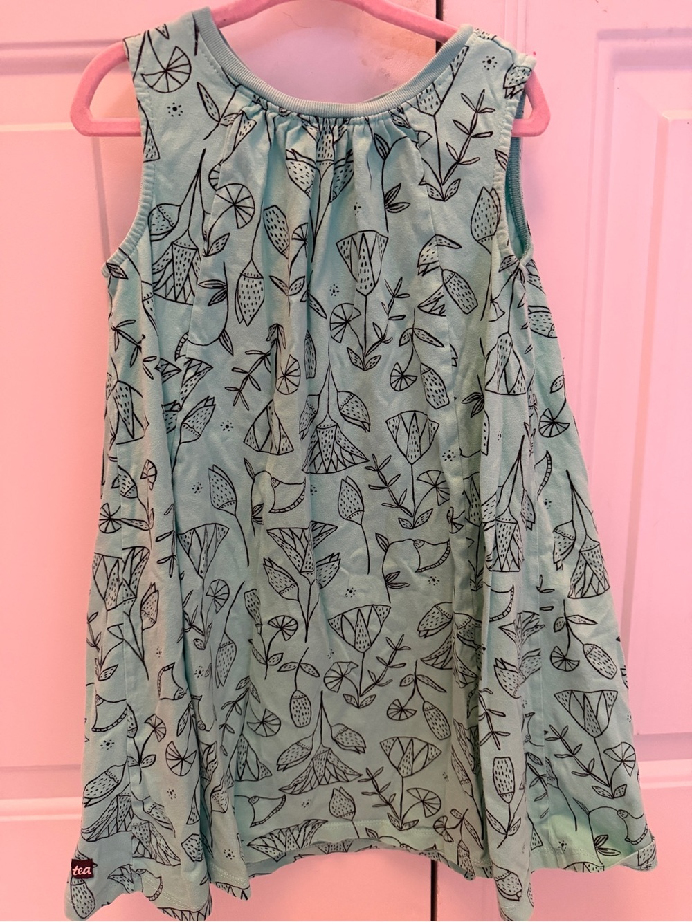 Kids Mint Green Floral Sleeveless Dress